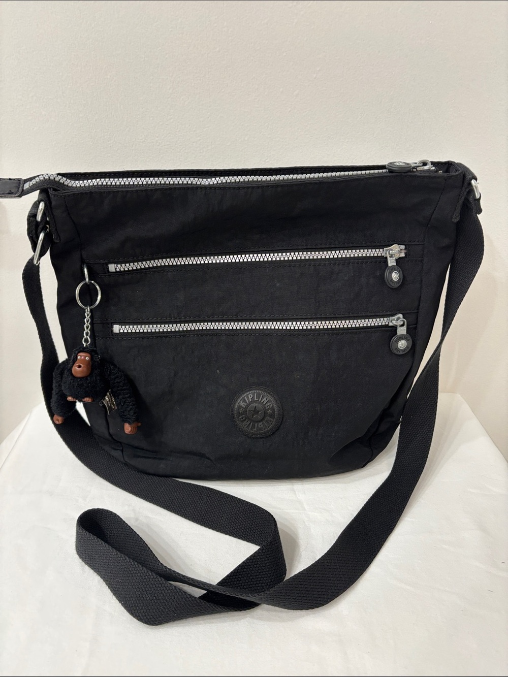 Kipling Black Nylon Crossbody Bag with Monkey Charm